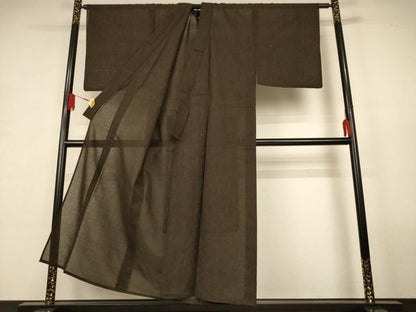 平和屋着物＊夏物　男性　紗紬　憲法黒茶色　正絹　逸品　AABL0848jd