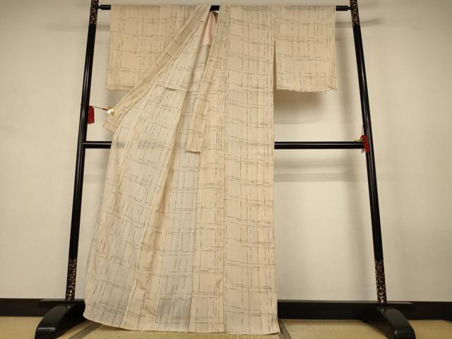平和屋着物＊夏物　小紋　紋紗　格子　洗える着物　AABL0850jd