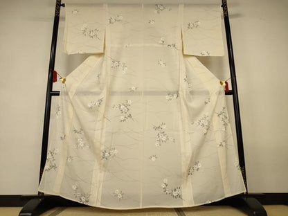 平和屋着物＊夏物　小紋　絽　手描き　芝花文　正絹　逸品　AABL0855jd