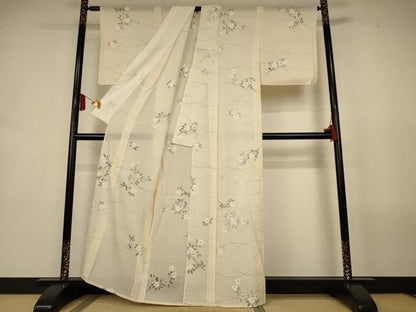 平和屋着物＊夏物　小紋　絽　手描き　芝花文　正絹　逸品　AABL0855jd