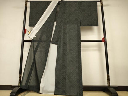 平和屋着物＊夏物　小紋　紗　幾何学花文　洗える着物　AABL0858jd