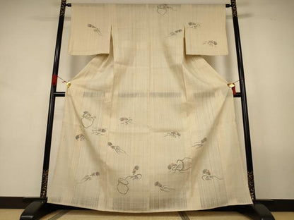 平和屋着物＊夏物　訪問着　生紬　紗　手描き　蛸　正絹　逸品　AABL0862jd