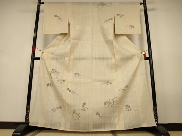 平和屋着物＊夏物　訪問着　生紬　紗　手描き　蛸　正絹　逸品　AABL0862jd