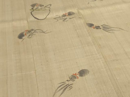 平和屋着物＊夏物　訪問着　生紬　紗　手描き　蛸　正絹　逸品　AABL0862jd