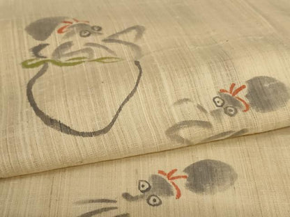 平和屋着物＊夏物　訪問着　生紬　紗　手描き　蛸　正絹　逸品　AABL0862jd