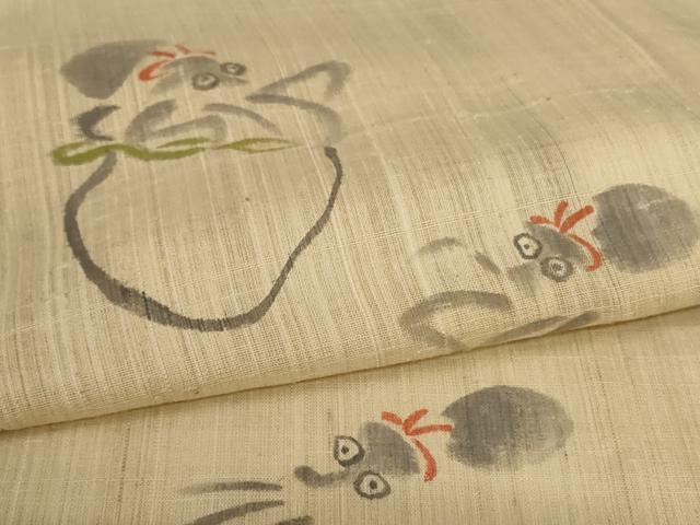 平和屋着物＊夏物　訪問着　生紬　紗　手描き　蛸　正絹　逸品　AABL0862jd