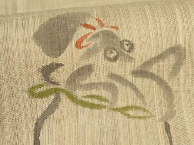 平和屋着物＊夏物　訪問着　生紬　紗　手描き　蛸　正絹　逸品　AABL0862jd
