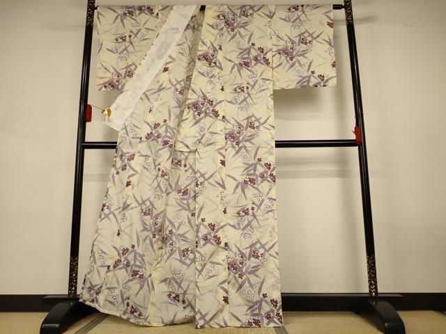 平和屋着物＊夏物　小紋　絽　草花文　洗える着物　AABL0866jd