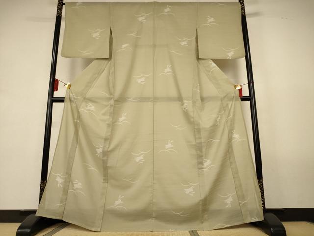 平和屋着物＊夏物　小紋　紗　兎芝文　洗える着物　AABL0868jd