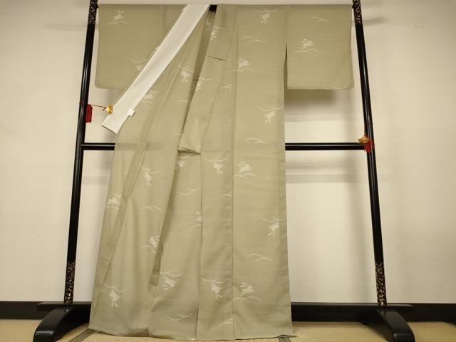 平和屋着物＊夏物　小紋　紗　兎芝文　洗える着物　AABL0868jd