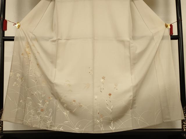 平和屋本店＊夏物　銀座きしや　訪問着　絽　駒刺繍　草花文　暈し染め　金彩　たとう紙・共箱付き　正絹　逸品　AABL0871jd