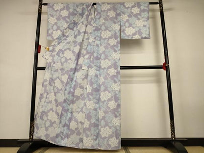 平和屋着物＊夏物　小紋　紗　草花文　洗える着物　AABL0875jd
