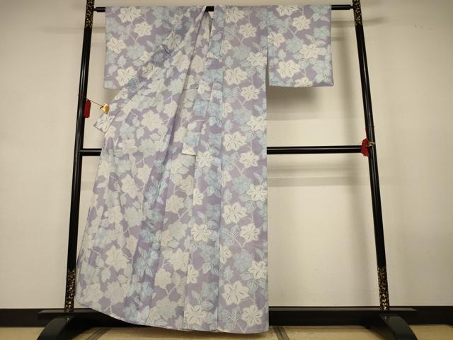 平和屋着物＊夏物　小紋　紗　草花文　洗える着物　AABL0875jd