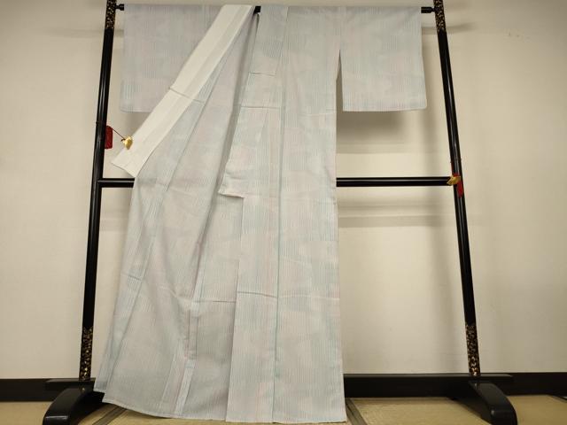 平和屋着物＊夏物　小紋　紗　変わり縞　洗える着物　AABL0876jd