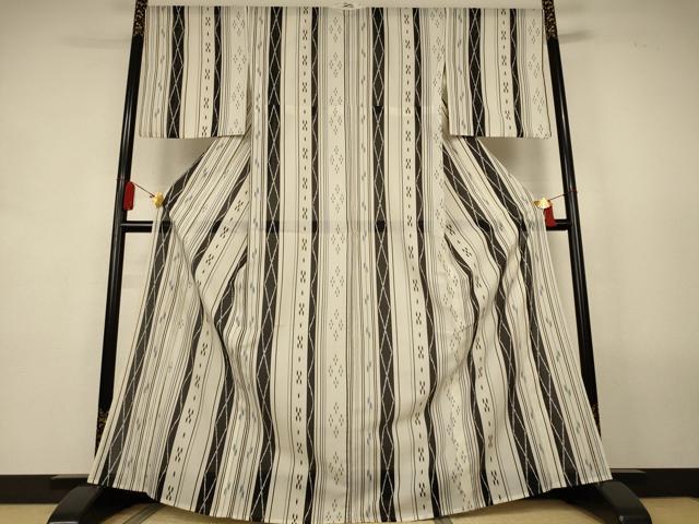 平和屋着物＊夏物　小紋　絽　間道　洗える着物　AABL0877jd