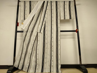 平和屋着物＊夏物　小紋　絽　間道　洗える着物　AABL0877jd