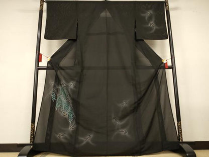 平和屋着物＊夏物　訪問着　絽　飛鳥文　暈し染め　黒地　洗える着物　AABL0879jd