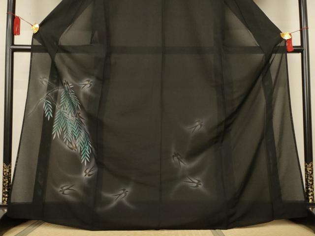 平和屋着物＊夏物　訪問着　絽　飛鳥文　暈し染め　黒地　洗える着物　AABL0879jd