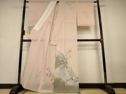 平和屋着物＊夏物　訪問着　絽　友禅　草花文　暈し染め　正絹　逸品　AABL0880jd