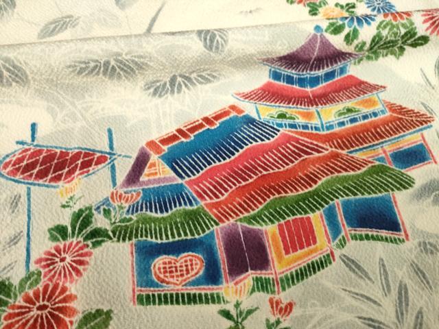 平和屋着物●豪華振袖　型染め　流水花文　正絹　逸品　AABL0881ck