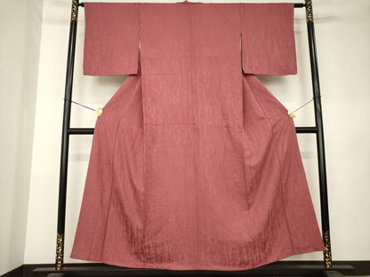 平和屋着物●上質な色無地　霞地紋　蘇芳香色　正絹　逸品　AABL0884ck