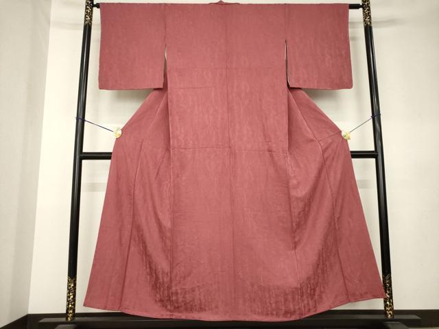 平和屋着物●上質な色無地　霞地紋　蘇芳香色　正絹　逸品　AABL0884ck