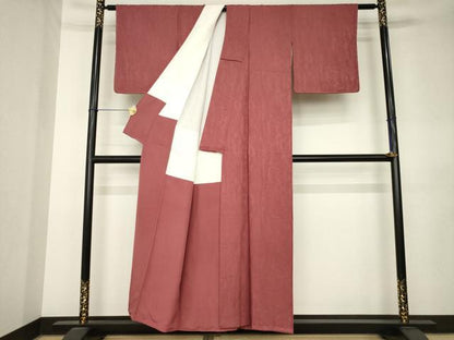 平和屋着物●上質な色無地　霞地紋　蘇芳香色　正絹　逸品　AABL0884ck