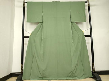 平和屋着物●上質な色無地　海松色　正絹　逸品　AABL0885ck