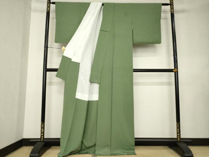 平和屋着物●上質な色無地　海松色　正絹　逸品　AABL0885ck