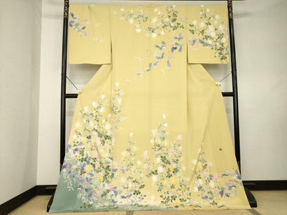 平和屋着物●本加賀友禅作家　野路博　訪問着　草花文　暈し染め　ロング丈　正絹　逸品　AABL0886ck