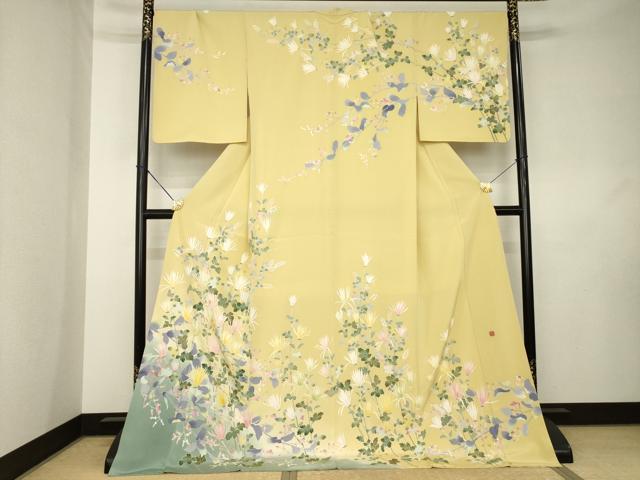 平和屋着物●本加賀友禅作家　野路博　訪問着　草花文　暈し染め　ロング丈　正絹　逸品　AABL0886ck