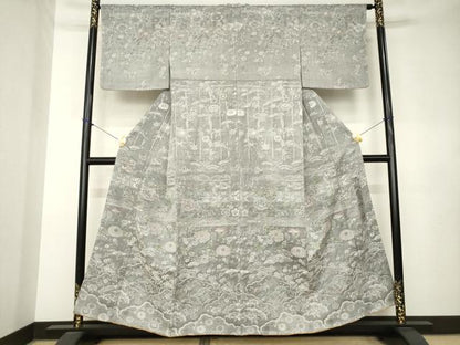平和屋着物●山岡古都・古都染人　染織美術品　薬墨染　天目織　お召　訪問着　花鳥文　正絹　逸品　未使用　AABL0890ck