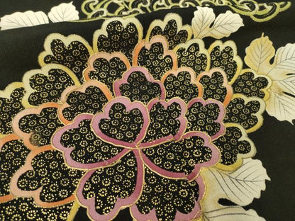 平和屋着物●豪華黒留袖　駒刺繍　菊　金彩　正絹　逸品　AABL0895ck