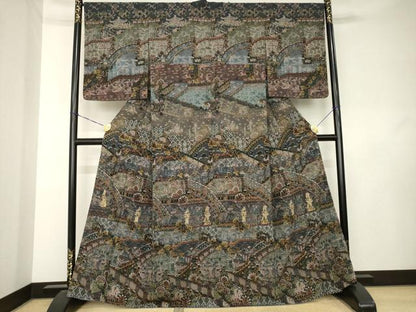 平和屋着物●訪問着　中国三大刺繍　スワトウ刺繍　汕頭刺繍　更紗人物風景文　金彩　ほていや扱い　正絹　逸品　AABL0899ck
