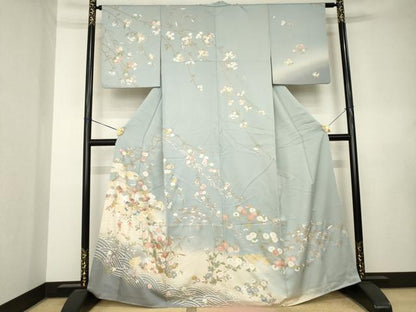 平和屋着物●訪問着　駒刺繍　流水花筏文　暈し染め　金銀彩　三越扱い　正絹　逸品　AABL0902ck