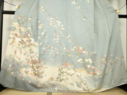 平和屋着物●訪問着　駒刺繍　流水花筏文　暈し染め　金銀彩　三越扱い　正絹　逸品　AABL0902ck