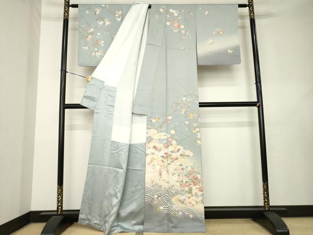 平和屋着物●訪問着　駒刺繍　流水花筏文　暈し染め　金銀彩　三越扱い　正絹　逸品　AABL0902ck
