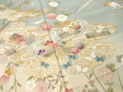 平和屋着物●訪問着　駒刺繍　流水花筏文　暈し染め　金銀彩　三越扱い　正絹　逸品　AABL0902ck