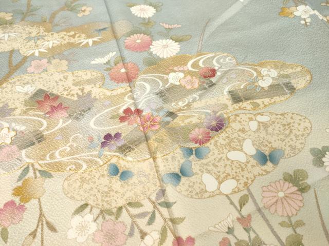 平和屋着物●訪問着　駒刺繍　流水花筏文　暈し染め　金銀彩　三越扱い　正絹　逸品　AABL0902ck