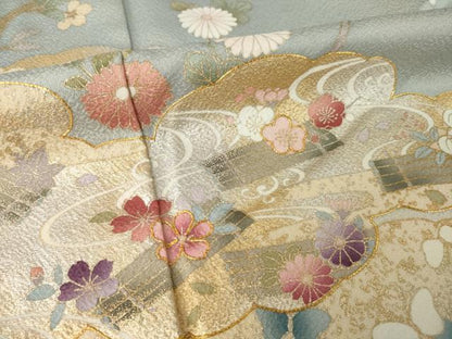 平和屋着物●訪問着　駒刺繍　流水花筏文　暈し染め　金銀彩　三越扱い　正絹　逸品　AABL0902ck