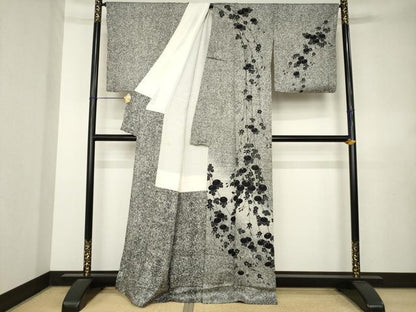 平和屋着物●訪問着　螺鈿　光琳菊　暈し染め　たたき染め　黒地　正絹　逸品　AABL0903ck