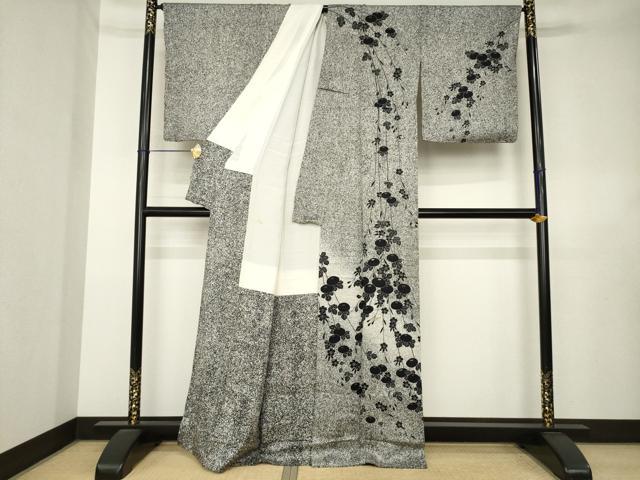 平和屋着物●訪問着　螺鈿　光琳菊　暈し染め　たたき染め　黒地　正絹　逸品　AABL0903ck