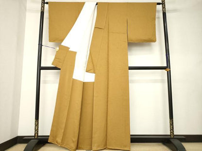 平和屋着物●上質な色無地　花尽くし地紋　桑茶色　正絹　逸品　未使用　AABL0904ck