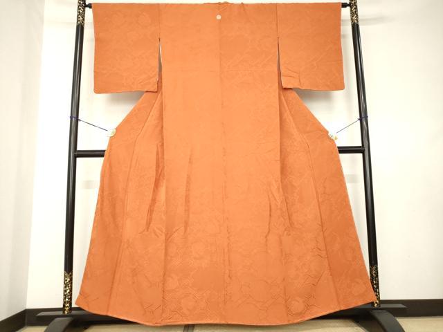 平和屋着物●上質な色無地　有栖川花地紋　代赭色　正絹　逸品　AABL0907ck