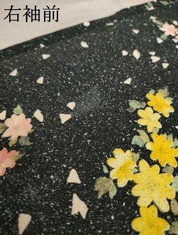 平和屋着物●上質な小紋　舞花文　黒地　正絹　逸品　AABL0908ck