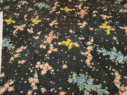 平和屋着物●上質な小紋　舞花文　黒地　正絹　逸品　AABL0908ck