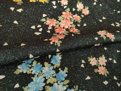 平和屋着物●上質な小紋　舞花文　黒地　正絹　逸品　AABL0908ck