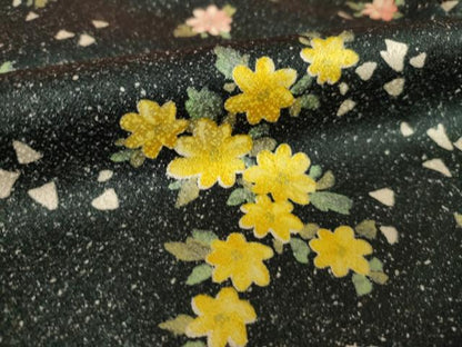 平和屋着物●上質な小紋　舞花文　黒地　正絹　逸品　AABL0908ck