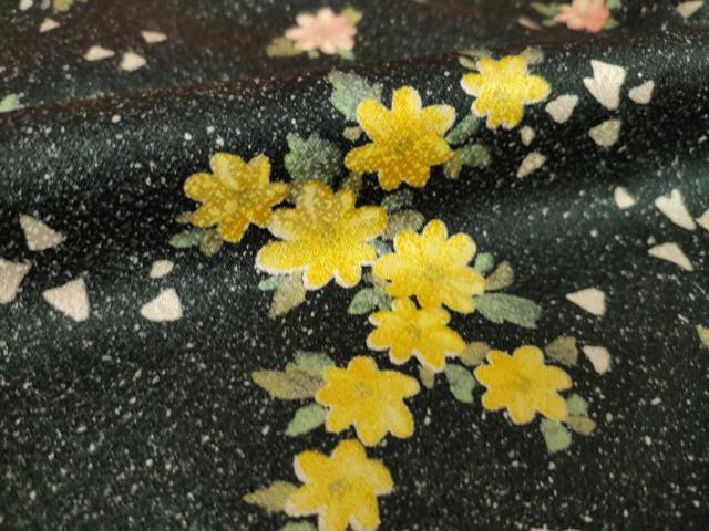 平和屋着物●上質な小紋　舞花文　黒地　正絹　逸品　AABL0908ck