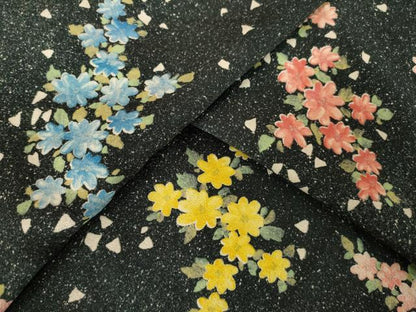 平和屋着物●上質な小紋　舞花文　黒地　正絹　逸品　AABL0908ck